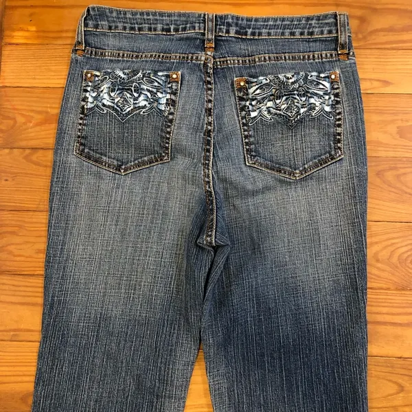 Kikit High Waist Embroidered Pocket Jeans Stretch Fit Flare 8 - Image 9