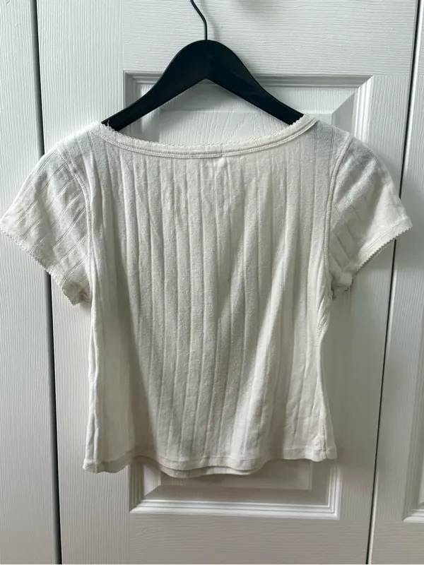 Free People End Game Pointelle Baby Tee in White - Image 3