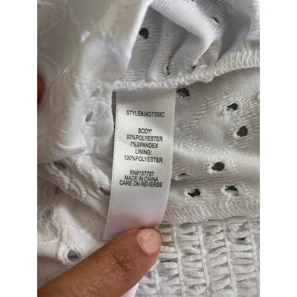 Jolie & Joy‎ Eyelet Crop Top Small White Ruched Puff Sleeve Smocked Sweetheart - Image 5