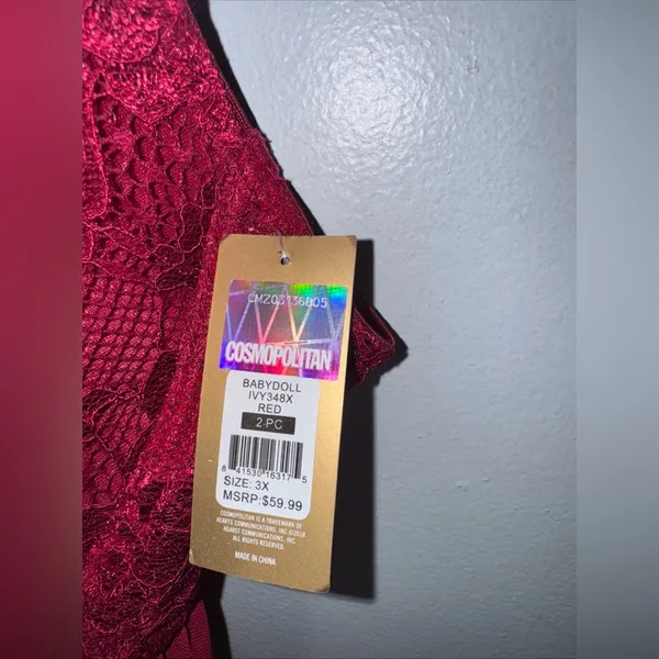 NWT Cosmopolitan Babydoll‎ Red Lace Mesh Nightgown 2 Piece Set Size 3X - Image 2