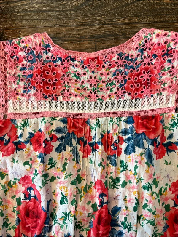 LoveShackFancy Rena Mini Dress Women Medium Red Pink Floral Lace Excellent - Image 10