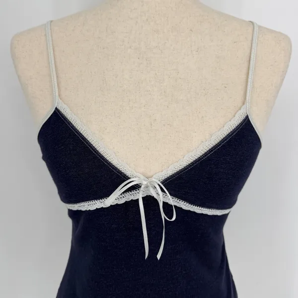 Vintage Y2K Xhilaration Lace Trim Cami Tank Top Medium Navy Babydoll Coquette - Image 2
