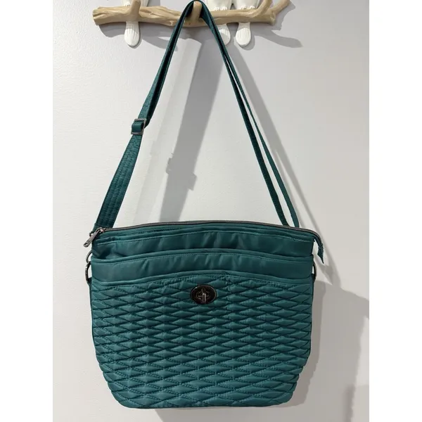 Lug Adagio‎ Shoulder Crossbody Bag RFID Protection Turn Key Lock Emerald Teal M - Image 2