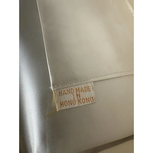 Vtg White Satin Beaded Evening Clutch Purse Handmade Hong Kong Wedding Prom Gala - Image 8