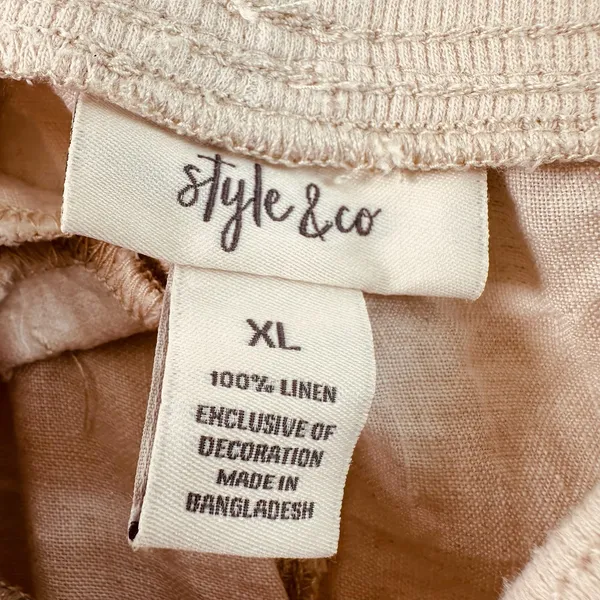 Style & Co Womens XL Tan 100% Linen Cargo Capri Pants Elastic Drawstring Waist - Image 3