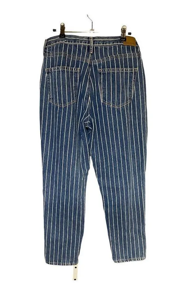 American Eagle Mom Jeans 10 Blue White Striped High Waist Ankle Denim Cotton - Image 3