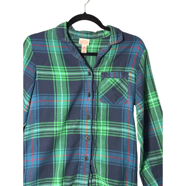 Wondershop Womens Pajama Set XS Green Blue Plaid Flannel Cotton Holiday Classic - Image 7