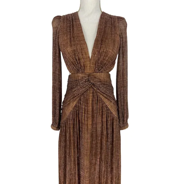 Gianni Bini Hazel‎ Metallic Chiffon Bronze Cutout Maxi Dress Size 2 NWT - Image 5