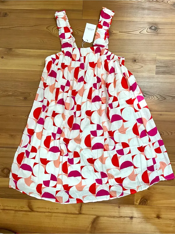 Emily Wonder Geometric Mid Mod Sundress Retro A-Line Mini Print Ruffles Plus 1X - Image 2
