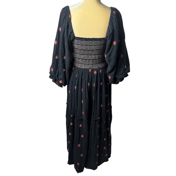Free People Dahlia Embroidered Maxi Dress Puff‎ Sleeve Cottagecore Milk Maid M - Image 7