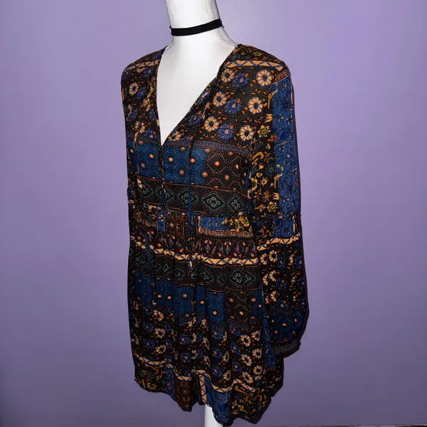 Altar’d State Bohemian Long Sleeve Floral Print Mini Dress - Image 9