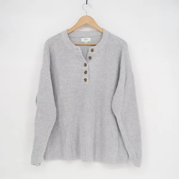 Aerie Sweater Womens Medium Gray Cotton Ribbed Henley Neck Chunky Knit Winter - Image 2