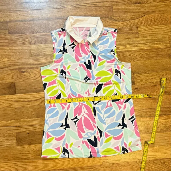 Tommy Bahama Golf Womens Small Tropical Floral Sleeveless Athletic Collared Top - Image 5