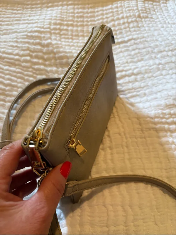 Taupe Three Pocket Zip-Top Women’s Bag. Use as Clutch or Crossbody. - Image 6