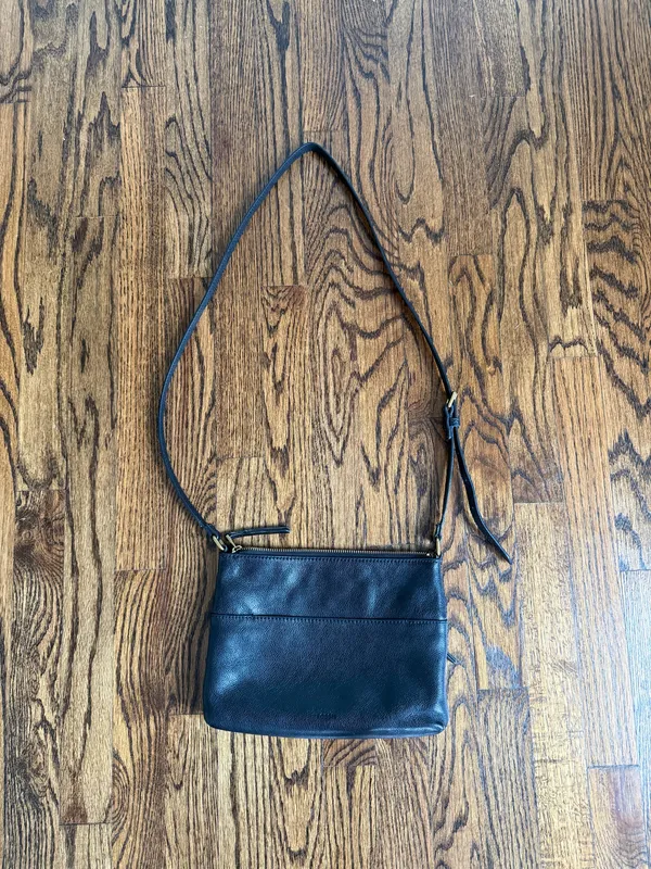 Fossil EW Fiona Crossbody Pebbled Leather Black Cognac Small Pockets Travel - Image 5