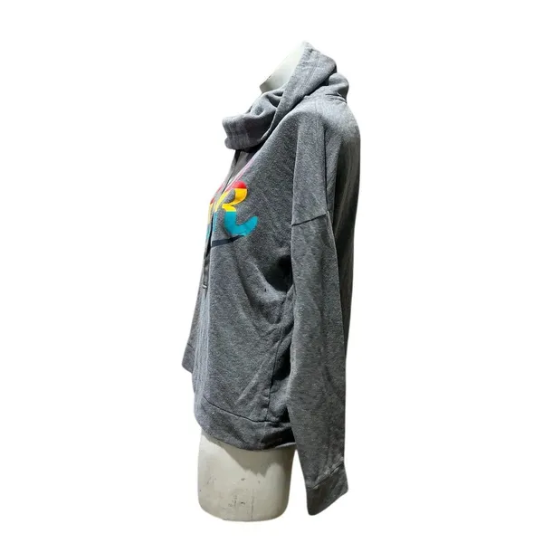 Victoria's Secret PINK Women's M Gray Cowl Neck Hoodie Rainbow Logo - Image 6