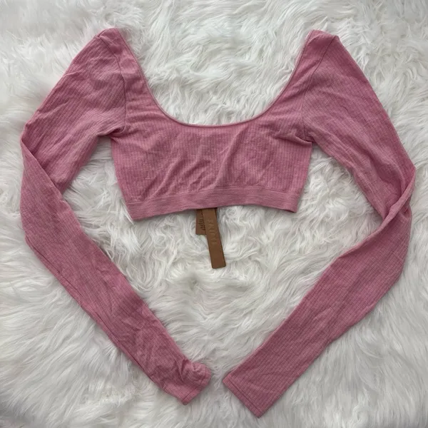 Skims Wool Rib Long Sleeve Super Cropped Top Halite XXS/XS - Image 3
