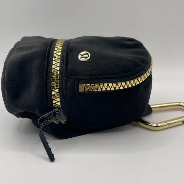 Lululemon Black Velour Nano Backpack Bag Charm with Golden accents - Image 3
