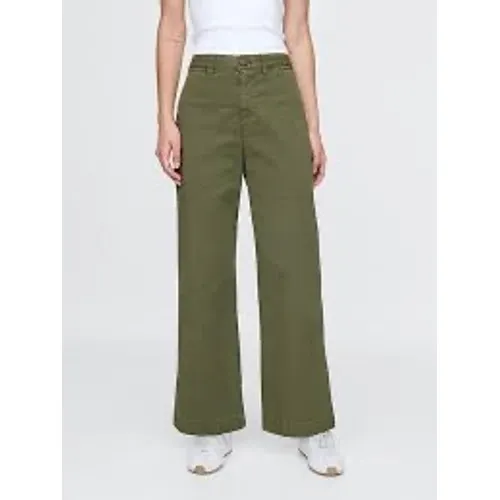 GAP Wide-Leg Khakis Women 2P Olive Green Excellent High‎ Rise Stretch Cotton - Image 6