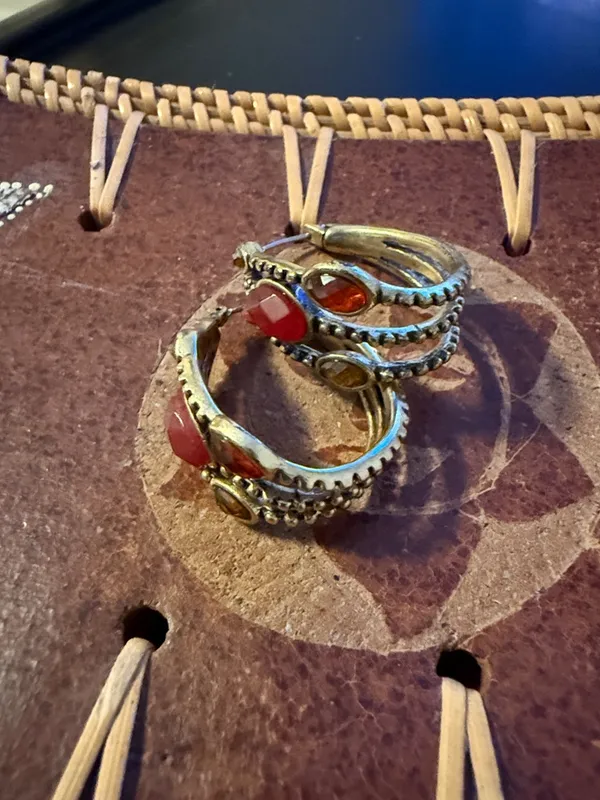 Sterling-Style Red and Amber Stone Drop Earrings - Image 2