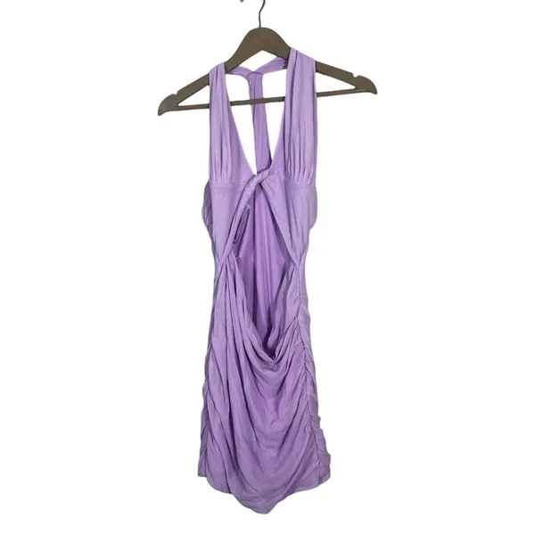 Oh Polly Asymmetric Cut Out Ruched Mini Dress Lilac Purple Sexy Clubwear Size 10 - Image 2