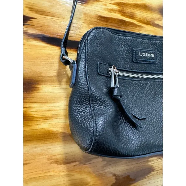LODIS Black Women Leather, Lined, Crossbody Handbag‎ Shoulder Strap Designer - Image 9
