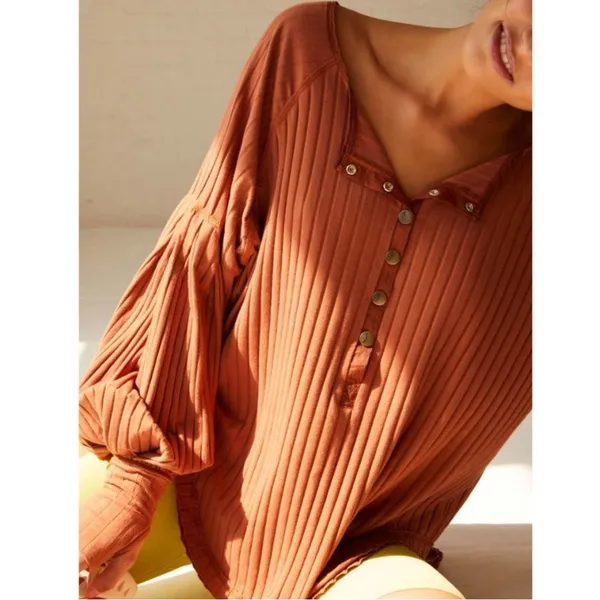NWT Free People Movement Bella Layer Ribbed Henley Top Spiced Copper Generous XS - Image 3