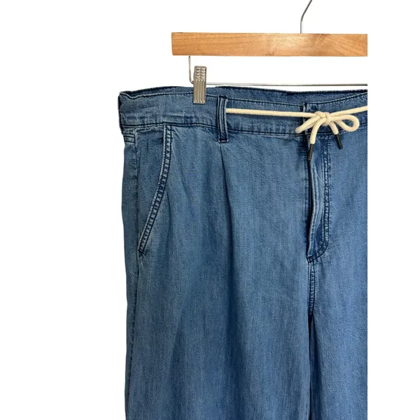 Old Navy Drapey Drawcord Wide Leg Pants Blue Denim High Rise Casual Chambray 16 - Image 4