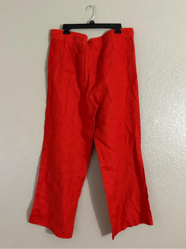 LOFT Women’s 12 Orange 100% Linen Wide Leg Tassel Drawstring Pull On Beach Pants - Image 7