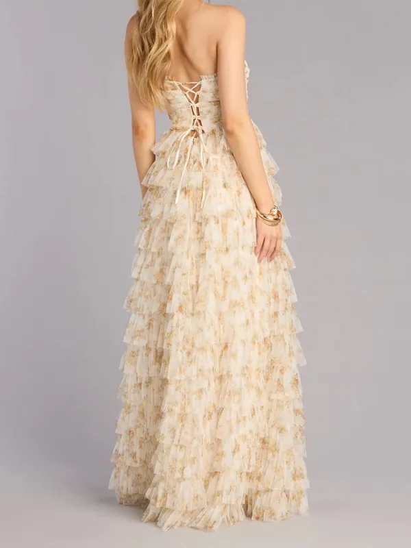 Windsor Milena Floral Mesh Ruffle A-Line Gown Dress - Image 4
