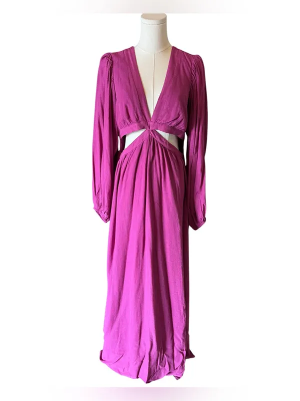 Showpo - Paige Maxi Dress Orchid Purple Cutout Balloon Sleeve Gown Sz US 10 - Image 3