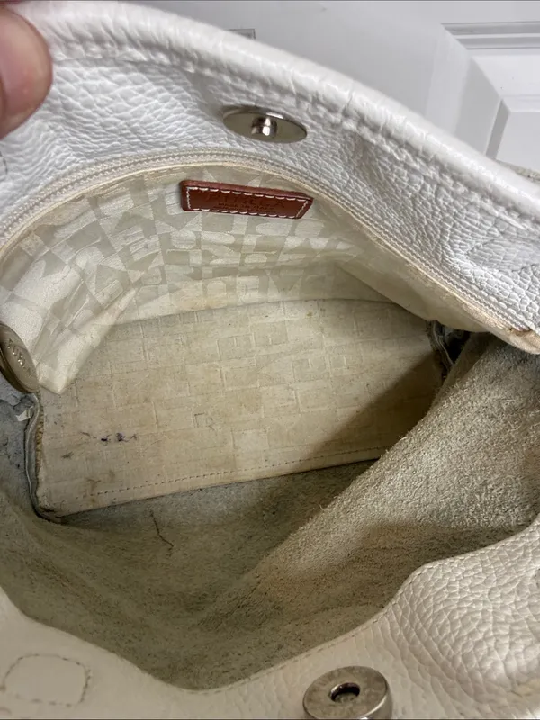 Italian Furla White Pebbled Leather Top-Handle white handbag purse - Image 8