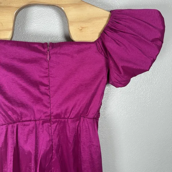 Abercrombie & Fitch Taffeta Off‎ The Shoulder Puff Sleeve Midi Dress Womens XS - Image 6