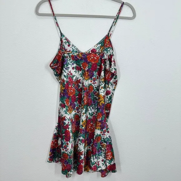 Vibrant Retro Floral Print Mini Slip Dress Chemise Nightie‎ Spaghetti Straps - Image 4