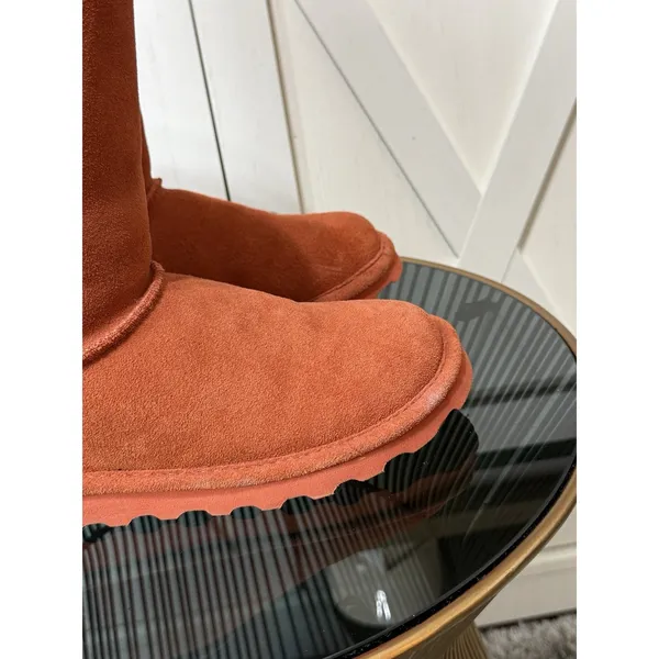 BEARPAW Elle Short 1962W Rust Orange Suede Sheepskin Winter Boots Women Size 6 - Image 9