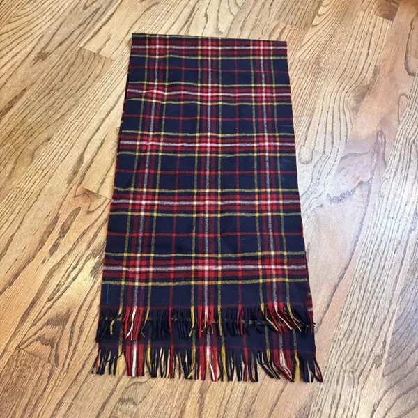 VTG Pendleton Wool‎ Scarf Plaid Tartan Fringe Red Navy Yellow 100% Virgin Wool - Image 2