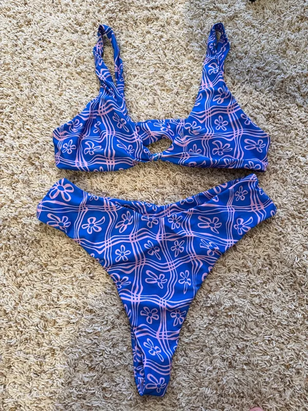 Blue Floral-Print Bikini Top and High-Cut Bottoms - Image 2