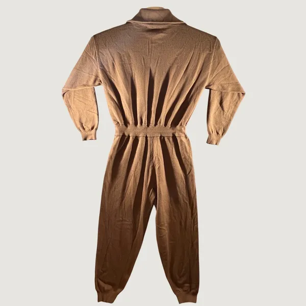 1281 | Tahari Knit Loungewear Half Zip‎ Drawstring Jumpsuit Brown Women S - Image 2