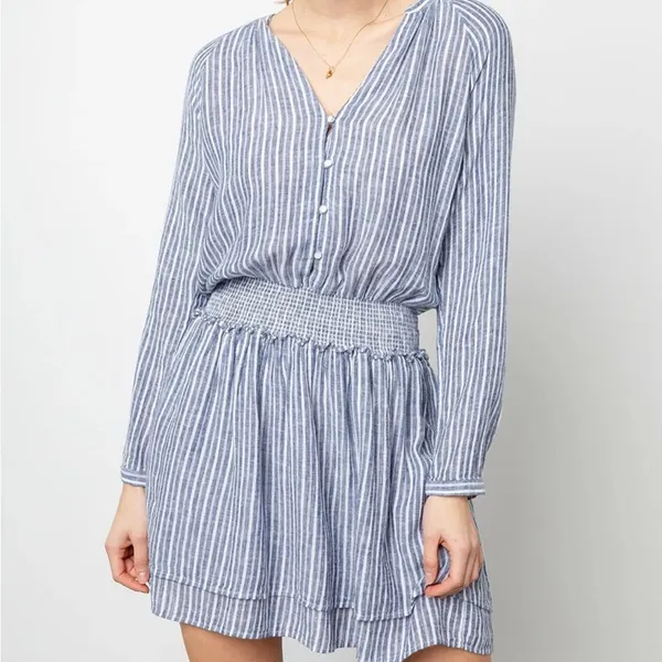 Rails Jasmine Striped Linen Blend Mini Dress Tibet Stripe Blue White S - Image 3