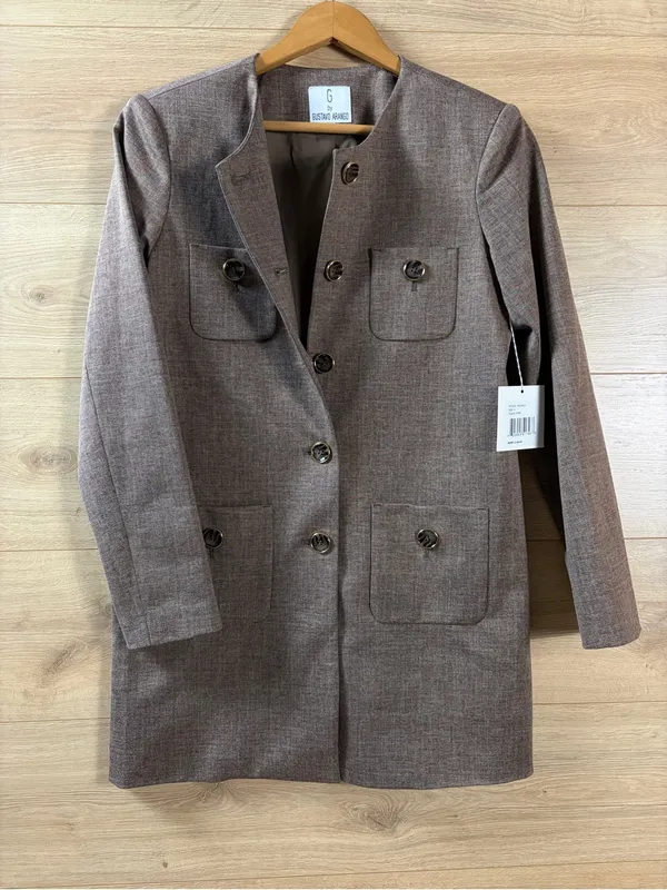 Gustavo Arango Collarless Menswear Style Blazer Jacket Size 4 Brown - Image 4