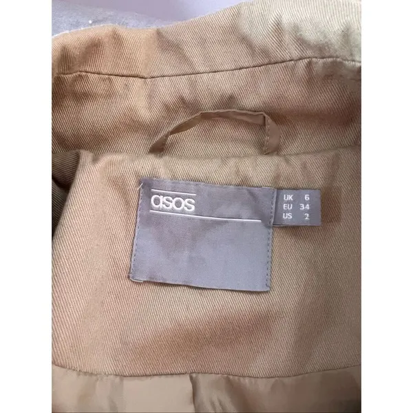 ASOS Tan Cotton Twill Double Breasted Belted Classic Trench Coat Size 2 - Image 7