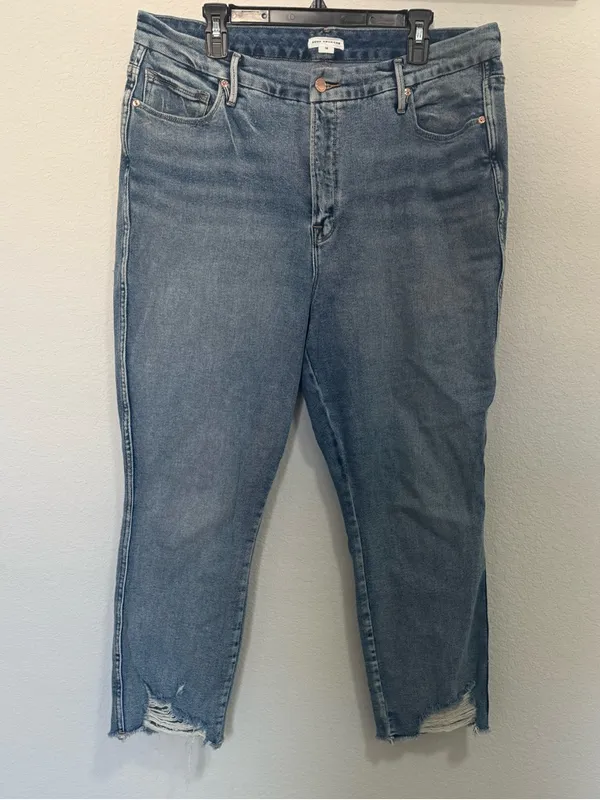 GOOD AMERICAN Good Curve Straight Leg Jeans Distressed Ripped Hem Size 18 - Image 2