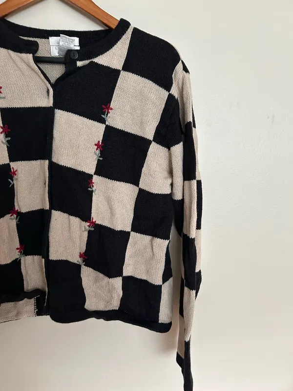 Christopher & Banks Vintage beige and black checkered cardigan - Image 2