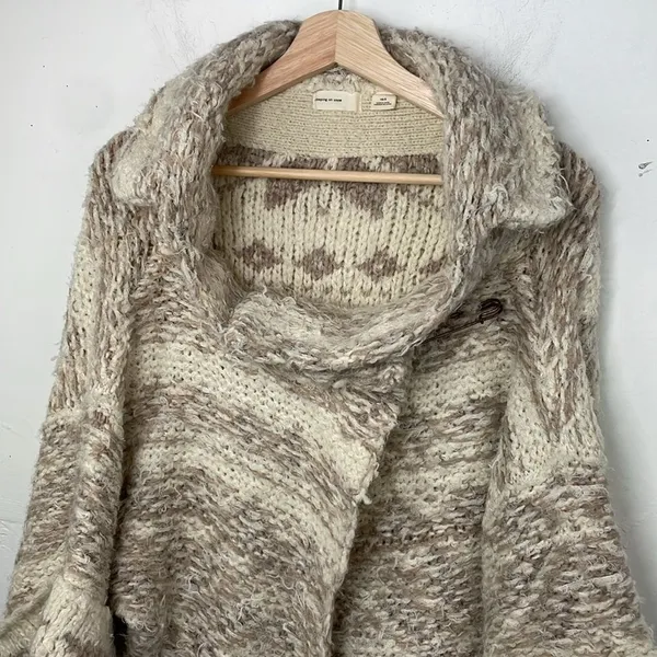 Sleeping On Snow Sweater Womens Beige Cardigan Open Asymmetrical Flowy XS - Image 2