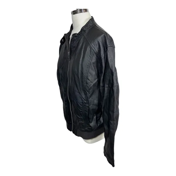 Old Navy Women's‎ XL Black Faux Leather Moto Bomber Jacket Zip Front - Image 6