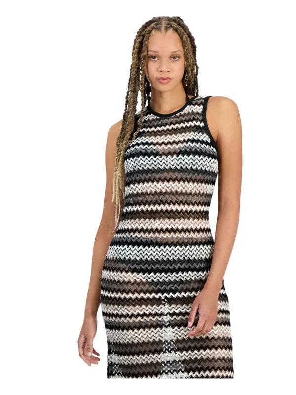 NWT Miken Juniors Striped Low-Back Dress Swim Cover Up I9083K795 Black / White S - Image 4