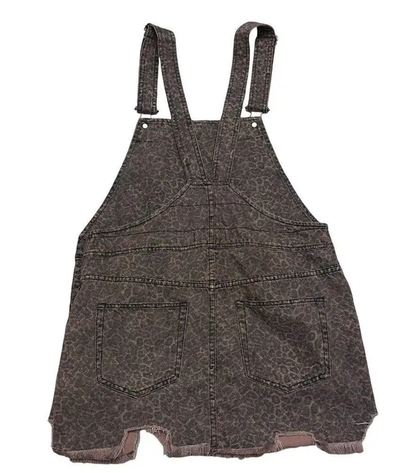 Free People womens size 8 animal print overall jumper distressed dress denim - Image 7