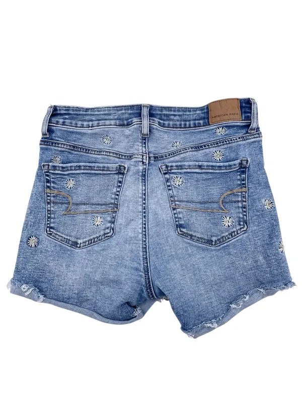 American Eagle Hi-Rise Shortie Size 4 Daisy Embroidered Denim Jean Shorts Cotton - Image 2