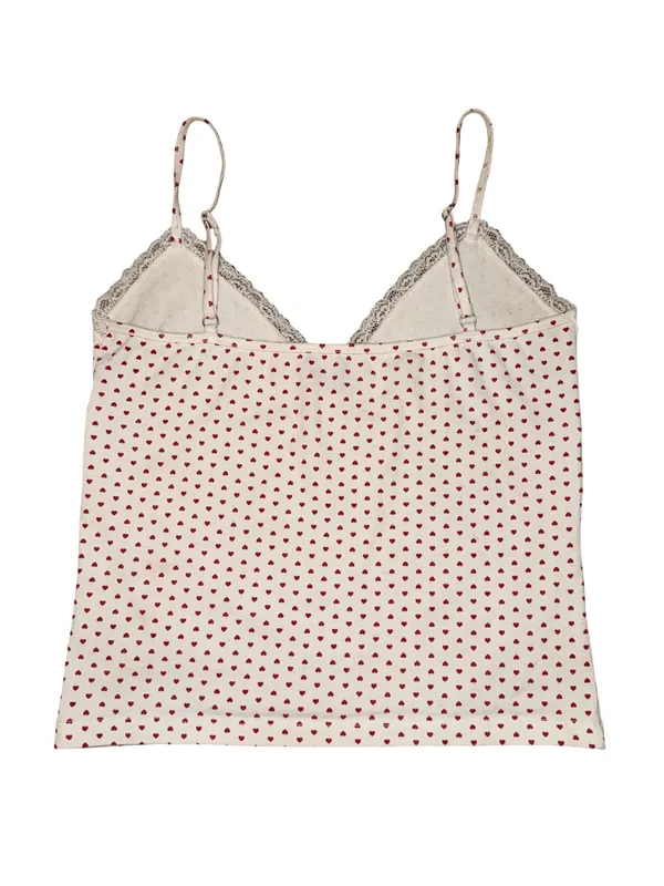 Brandy Melville Red Heart Print Lace Trim Cami Tank Top Cotton Made in Italy - Image 2