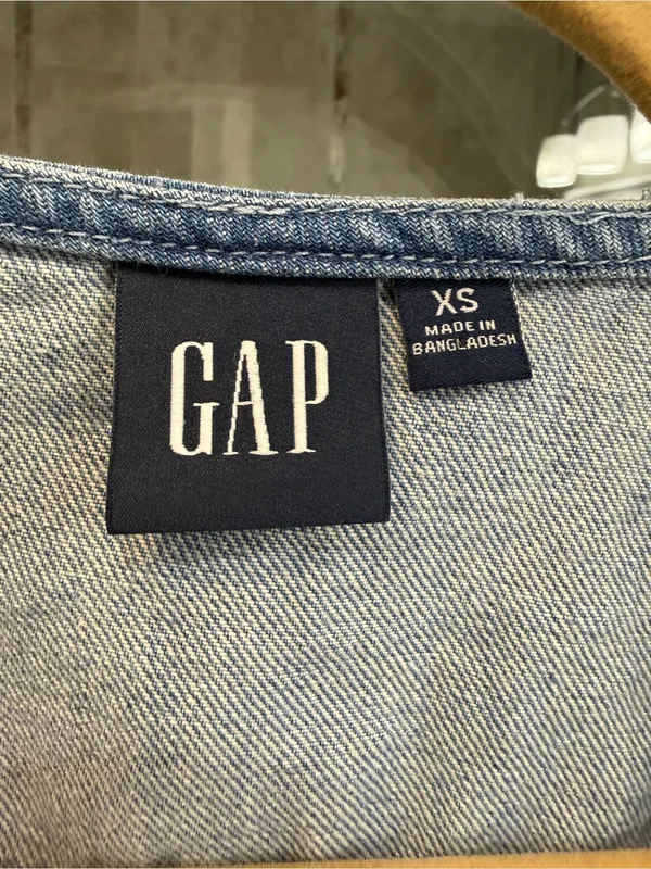 GAP Light Blue Denim Puff Sleeve Button-Front Top - xs - Image 3